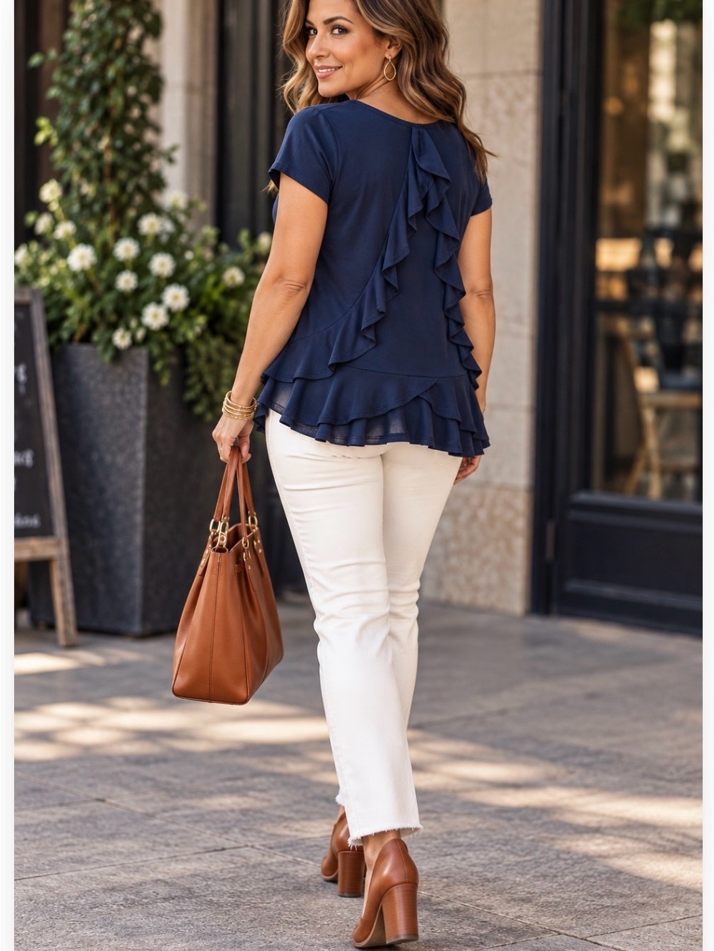 Alya Francesca’s Navy Ruffle Asymmetrical Hem Top Size S